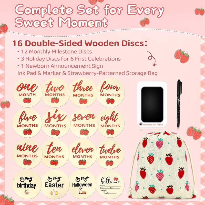 Baby Monthly Milestone Disc Set – 12 Strawberry Monthly Milestone