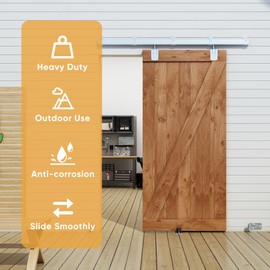 JUBEST 5FT Box Rail Exterior Barn Door Hardware Kit, Heavy-Duty Silver Sliding Barn Door Track System, Wall Mount Door Hardware Kits (Door Not Included)