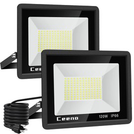 Ceena 2 Pack 120W Plug in LED Flood Light Outdoor, 12000lm Super Bright Floodlight with 5.9FT Wire, IP66 Waterproof 6000K LED Work Light for Backyard, Workshop, Basketball Court