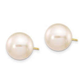 14k Yellow Gold 10-11mm White Freshwater Cultured Pearl Stud Earrings 10x10 mm
