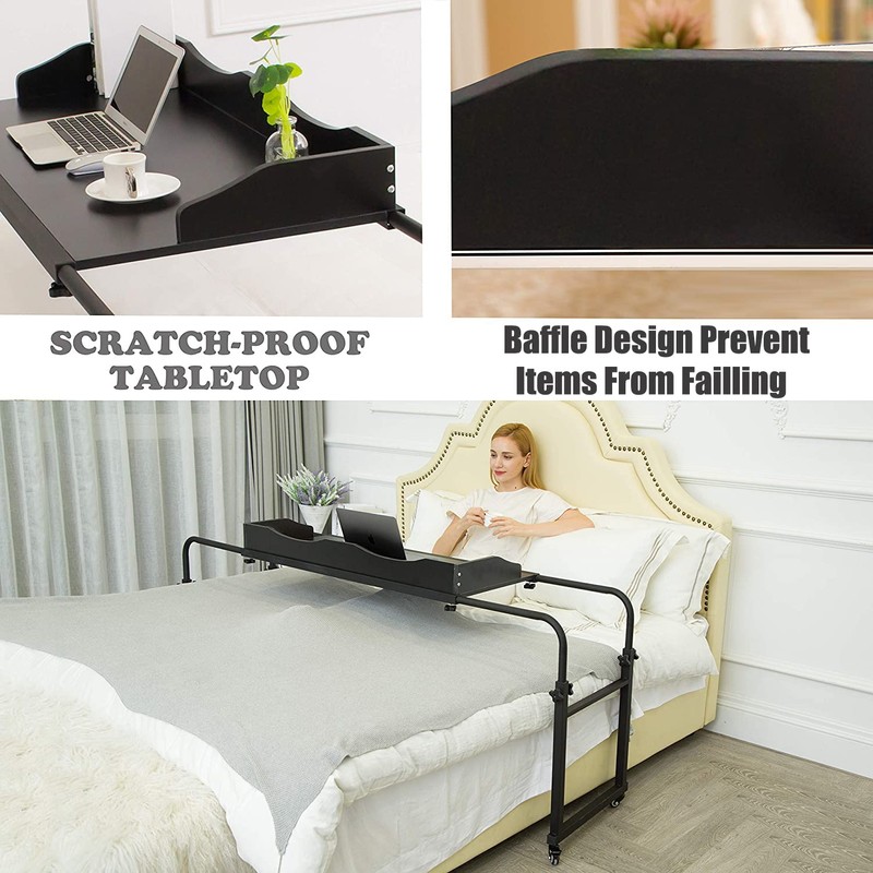 UNICOO® Adjustable Overbed Table, Over The Bed Table with Wheels,