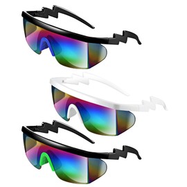 Frienda 3 Pairs Retro Semi Rimless Sunglasses 80s 90s Zigzag Sunglasses Colored Transparent Lens Glasses for Men Women(Stylish Color)