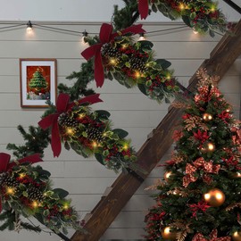 Pre-Lit Christmas Teardrop Swag,Artificial Greenery Stairway Swag for Xmas Holiday Door Table Mantel Fireplace Indoor Outdoor Decorations