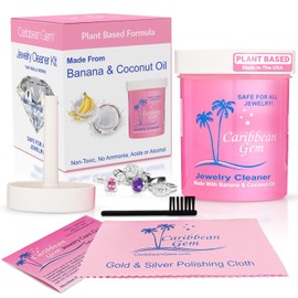 Jewelry Cleaner Kit 8oz with Basket, Brush & Polishing Cloth - All Purpose Jewelry Cleaner Solution for Gold, Silver, Diamonds, Rings, Necklaces, Gems, Precious Stones & Metals