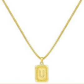 fantasticmiya LN001:Initial A Z Letter Pendant Necklace Mens Womens - Capital Letter, Yellow Gold Plated, Stainless Steel, Box Chain, Initial Alphabet - Specification: Gold U