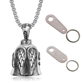 TTPSRY Guardian Bell Motorcycle Key Ring Bells Necklaces Set Bells Car Biker Bell with Pendant Bell Key Ring Chain Men's Guardian Angel Accessories for Blessing Peace, Silver A