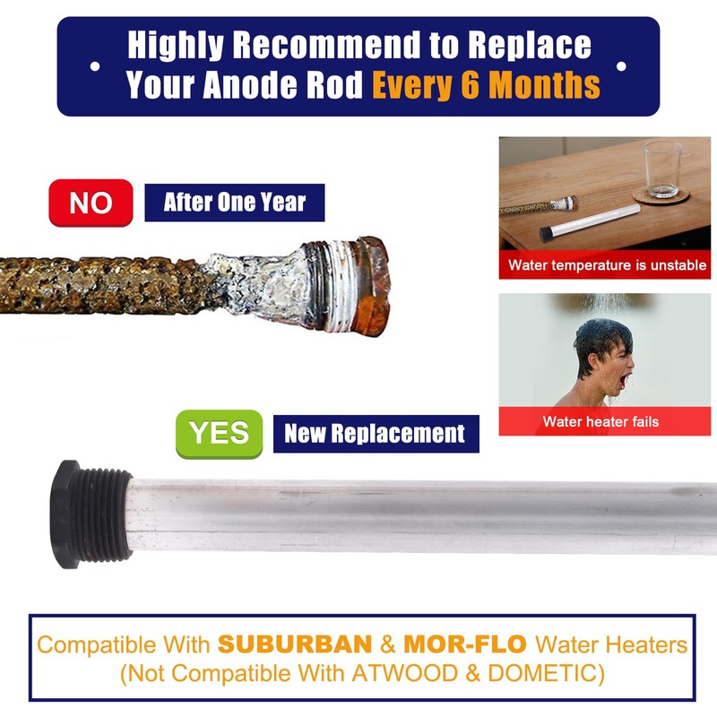 5Pack RV Water Heater Anode Rod & Flush Wand &