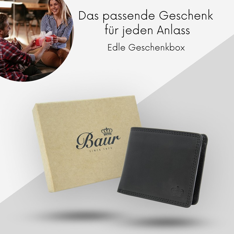 Baur Men's Genuine Leather Wallet with RFID Protection, Landscape Format,