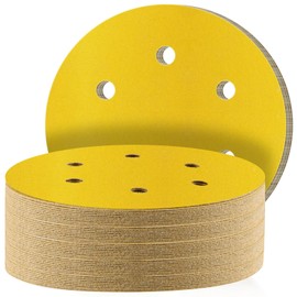 STEBRUAM Velcro Sandpaper 150 mm, 800 Grit Sanding Sheets, Sanding Discs 6 Holes for Random Orbital Sander, Mixed Grain for Wood, Metal and Colour, Pack of 50, Yellow