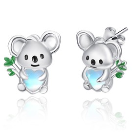 Dreamboat Koala Stud Earrings for Women 925 Sterling Silver Moonstone Koalas Animal Jewelry Gifts for Koala Lovers