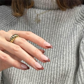 MOYOU LONDON Gel Press On Nails - Elegant Short Almond French Tip False Nails, Long-lasting & Comfortable Soft Fake Nails with Glue, Reusable Natural Stick On Nails for Women, 32 Pcs in 16 Sizes