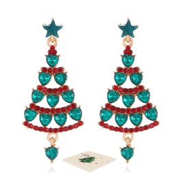 Green Red Christmas Earrings for Women, Silver Christmas Earrings Christmas Tree Dangle Earrings for Women, Christmas Womens Earrings Diamond Earrings for Women, Xmas Christmas Jewellery