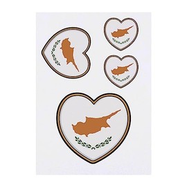4 x 'Cyprus Flag Heart' Temporary Tattoos - Water Resistant, Skin-Safe, Non-Toxic Transfers, Mixed Sizes (TO00061622)