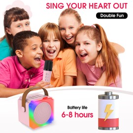 Kids Karaoke Machine for Girls and Boys, Portable Bluetooth Speaker with 2 Wireless Microphones, Birthday Gifts for Girls Ages 3-15, Pink