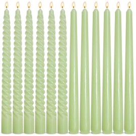6 Pack Sage-Green Taper Candles and 6 Pack Spiral Candles Set – 10 Inch Elegant Dripless Candlesticks for Spring St. Patrick's Day Christmas Dinners Parties and Home Décor