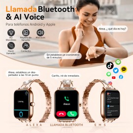 Reloj Inteligente Smartwatch Bluetooth Llamadas Para Alexa, Smart Watch Mujer, 2 Correas, Notificaciones De Apps, Lp68, 100+ Modos Deportivos, Monitor Cardíaco Y Sueño, Compatible Con iPhone Y Android