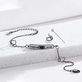 MEDWISE Urn Bracelet S925 Sterling Silver Forever in My Heart Bracelet Silver/Gold/Black Adjustable Bracelet Urn Pendant Cremation Jewellery for Women Girls Mum Gifts, Sterling Silver