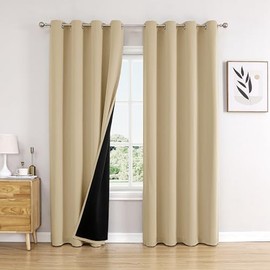 ChrisDowa Cortinas 100 opacas para recámara con forro negro, 2 capas gruesas de oscurecimiento total, aislamiento térmico, con ojales, juego de 2