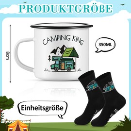 Perthlin 2 Pieces Camping Gift Men 1 Camping King Enamel Cup 1 Pair Camping Socks Camping Accessories Gadgets Enamel White Black Standard for Hiking Caravan Motorhome Trips