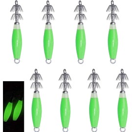 Luminous Squid Jig Hooks Fluorescent Fishing Lure Baits Luminous Cuttlefish Sleeve Jig Octopus Lures Set for Freshwater Saltwater Fishing(8pcs)