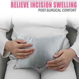 Washable Silky Satin Tiny Hysterectomy Pillow with Removable Pillowcase Smooth Hysterectomy Recovery Must Haves Products Gifts for Post Surgery Abdominal Surgery Cushion Cough Pillow, Silver Gray