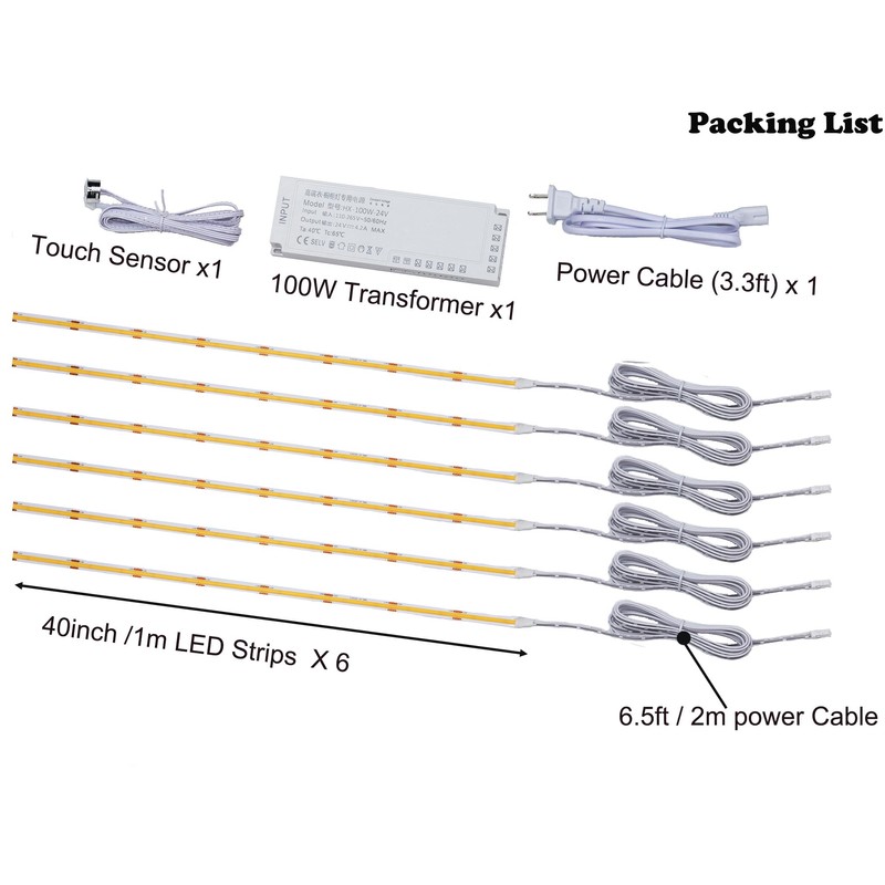 GZGMET 6 Pcs COB LED Strips Bright Dispaly Case Under