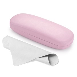 Marvolia Hard Shell X-Large Eyeglasses Case - Pink PU Leather & Metal - Snap Closure - Classic Style - Fits Most Eyeglasses & Sunglasses - Includes Cleaning Cloth