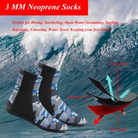 YDQUANI 3mm Wetsuit Socks Camouflage Neoprene Socks Keep Warm Non-Slip Dive Booties for Women Men Kids Open Water Swimming Diving Surfing Snorkelling