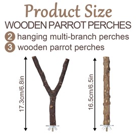 Bird Wood Perch Set, Wooden Parrot Stand Bird Cage Perch Stand Toy Training Branches Birds Cage Accessories for Parrotlets Cockatiel Budgie Small and Medium Sized Birds