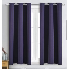 WPM - Cortina opaca de triple tejido para oscurecer la habitación, 2 paneles/cortinas para sala de estar, morado oscuro, aislamiento térmico, con ojales, cortinas para ventana de dormitorio de niñas (morado oscuro, 42 pulgadas de ancho x 45 pulgadas de l