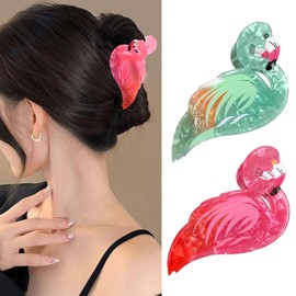 CharmBurst Pack of 2 Flamingo Hair Clips, Hair Clips, Pink & Green Flamingo Hair Clips, Summer Hair Support, Nonslip Pine Clips, Amusing Acrylic Hair Screw Clamps