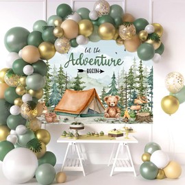 Mocsicka 7x5ft Let The Adventure Begin Backdrop Camping Woodland Baby Shower Decorations Mountain Wilderness Animals Forest Adventure Awaits Baby Shower Photography Props