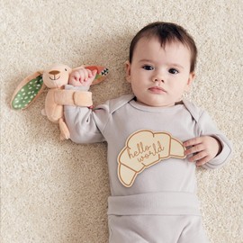 CUNCUN Baby Monthly Milestone Marker – Wooden Floral Month Sign with Changeable Numbers – Newborn Photo Prop for Girls – Baby Shower Keepsake (Croissant)