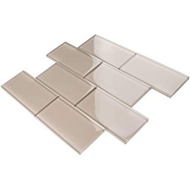 3x6 Beige Glass Subway Tile for Kitchen Backsplash Bathroom Wall Tile (Box (80pcs/10sqft)) - Not Peel and Stick