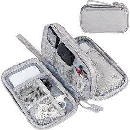 Organizador Portátil, Bolsa de Doble Capa para Accesorios Electrónicos, Impermeable, para Cable, Cargador, Teléfono, USB, Tarjeta SD (Gris)