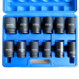 TONYNOL 3/4 Inch Drive Deep Impact Socket Set,6-Point,Metric (24mm to 41mm),12 Pcs,Cr-Mo,Heavy Duty Impact Socket Set,With a Storage Case