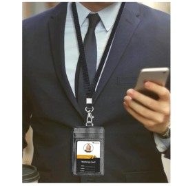 Teskyer Badge Holder with Side Zip Pocket Multiple Card Slots Leather ID Holder Walle.