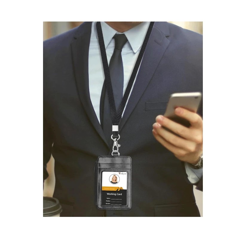 Teskyer Badge Holder with Side Zip Pocket Multiple Card Slots