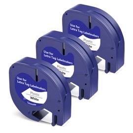 Meritom Compatible Dymo Letratag Label Tape as Replacement for Dymo White Plastic 12 mm x 4 m 91201/91221/S0721660 Black on White Letratag Tape for Dymo Letratag XR LT100H LT100T Labelling Device, 3X