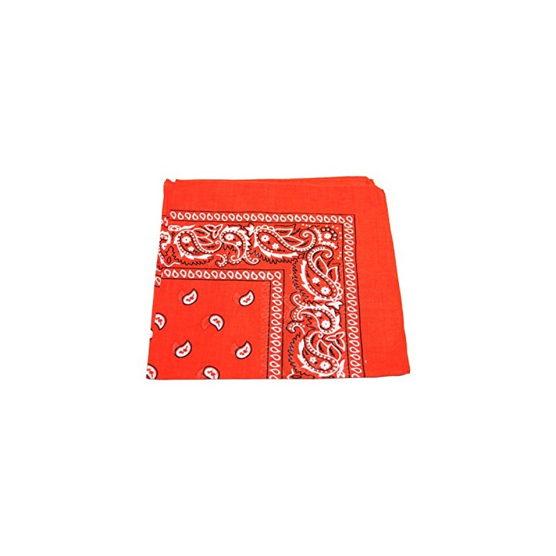 HOT ORANGE cotton bandana scarf SQUARE BLACK WHITE PAISLEY