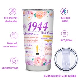 Sighdorm - Regalos de 80 cumpleaños para mujer, regalo de 80 cumpleaños, regalo de cumpleaños para mamá, abuela, decoración de cumpleaños 80 años en 1944, vaso de viaje, 20 onzas