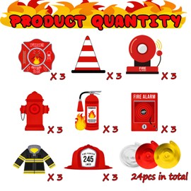 32piease Firetruck Hanging Swirls Double-Sided Firefighter Hanging Decorations Fire Engine Rescue Themed Foil Ceiling Streamer