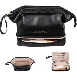 Cosmetiquera para Maquillaje Grande, Bolsa de Maquillaje de Viaje, Bolsa de Cosméticos Portátil Doble Capa, Necesers de Viaje, Bolsas Cosmetiqueras de Viaje Multifuncional para Mujer (Nergo)