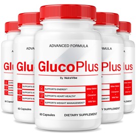 (5 Pack) GlucoPlus Pills- Premium Gluco Plus Formula to Support Stable Levels, Healthy Circulation and Overall Balance, Just Take 2 Capsules Daily, Gluco + All-Natural Ingredients (300 Capsules)