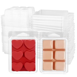 200 Pack Wax Melt Clamshells Molds, 6-Cavity Clear Empty Plastic Square & Heart Shape Cube Wax Melt Container for DIY Wax Melt Candles Wickless Tarts Candles (Square+Heart)