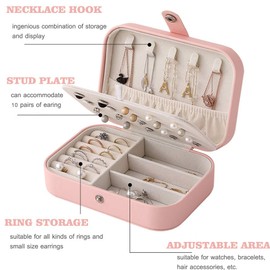 ZOCONE Small Jewellery Box, Travel Jewellery Box, 2 Layers Portable Jewellery Box for Earrings, Rings, Necklaces, Bracelets, Gift for Women, 16.5 x 11.5 x 5.5 cm