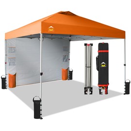 CROWN SHADES Canopy Tent 10x10 Pop Up Canopy Outdoor Shade with Pockets Sidewall, Easy Up Sun Shelter with One Person Set Up Center Lock, Portable Instant Camping Beach Canopy Tents, Orange