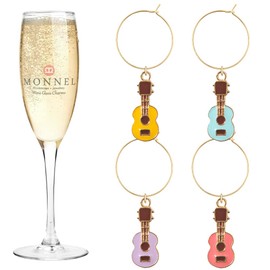 MONNEL P523 Assorted Little Music Guitar Wine Charms Glass Markers Tags for Party Decorations with Velvet Bag- Set of 4