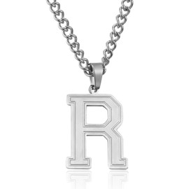 RWQIAN Mens Initial Necklace Silver Stainless Steel Chain with R Letter Pendant Necklace Initials Jewellery Fathers Day Birthday Gift for Dad Husband Son Grandson Brother