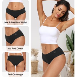 coskefy Womens Hipster Underwear, Cotton Briefs Underwear Low Rise Stretch Ladies Hipster Bikini 4 Pack Black